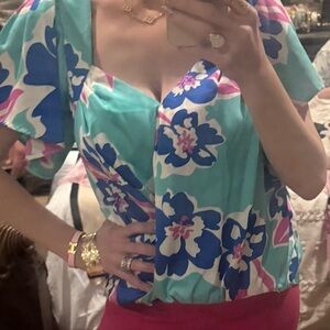 Gourgess Teal / Spring Flower Umgee Top